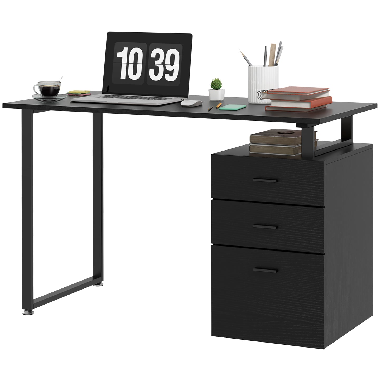 HOMCOM Elegant Office Desk: 47" Workstation with Drawers & File Cabinet for Home Office Study, Black Finish | Dipra Home