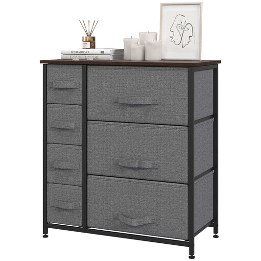 HOMCOM Dresser for Bedroom with 7 Drawers, Chest of Drawers with Metal Frame, Closet Fabric Dresser for Living Room, Dark Grey | Dipra Home