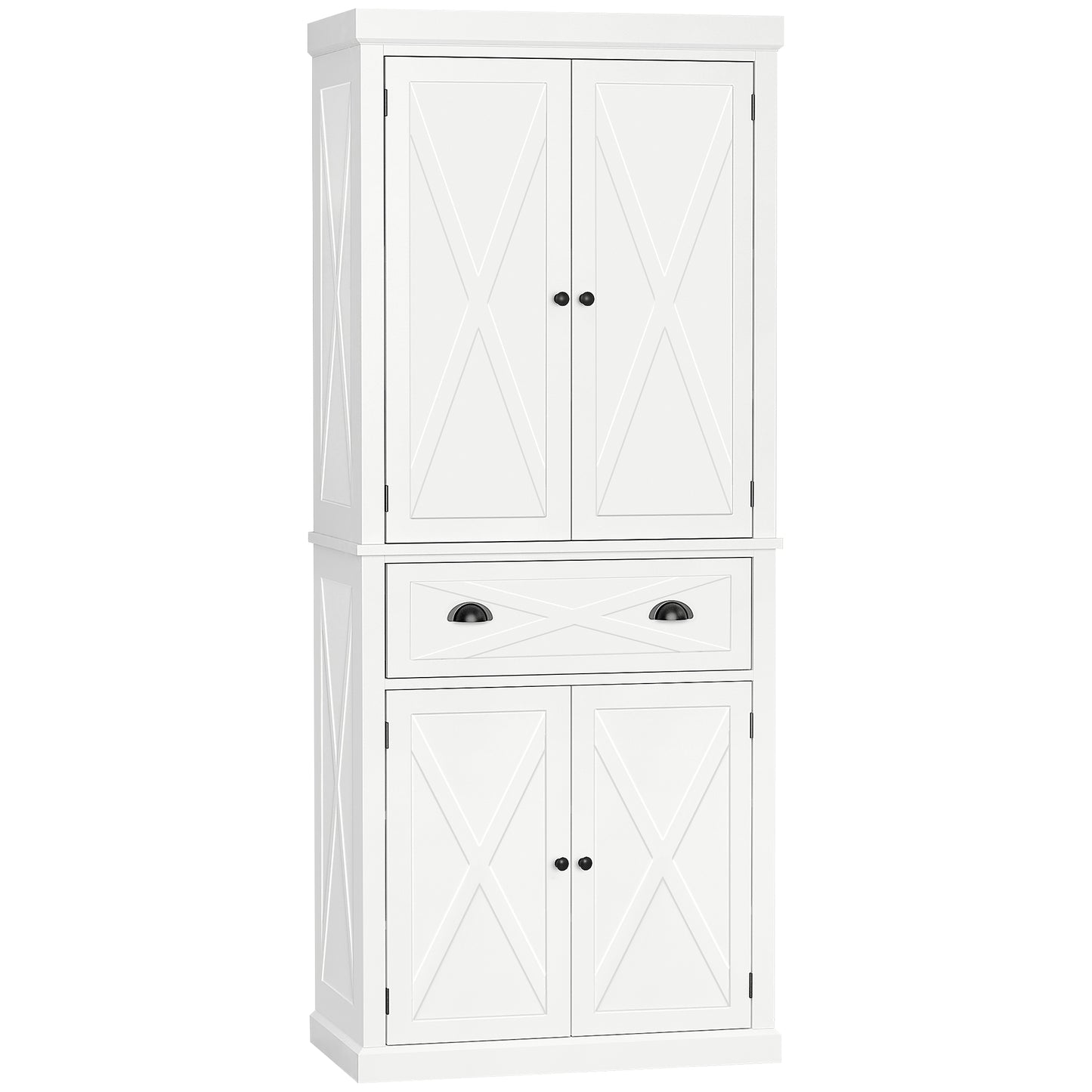 HOMCOM White Farmhouse Pantry Cabinet: Freestanding 4-Door Kitchen Storage Cabinet Organizer with 6-Tiers, Drawer and 4 Shelves | Dipra Home