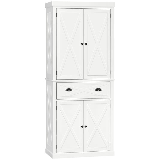 HOMCOM White Farmhouse Pantry Cabinet: Freestanding 4-Door Kitchen Storage Cabinet Organizer with 6-Tiers, Drawer and 4 Shelves | Dipra Home