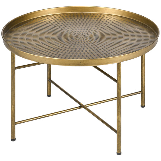 HOMCOM Elegant Vintage Coffee Table - 24" Round Living Room Centerpiece with Hammered Tray Top, Gold Metal Frame | Dipra Home