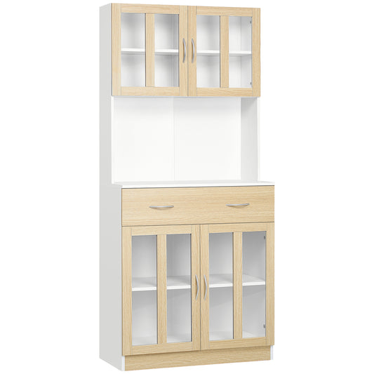 HOMCOM White 71" Kitchen Buffet Cabinet: Freestanding Pantry Storage with Central Drawer, 2 Glass Door Cabinets and Countertop | Dipra Home