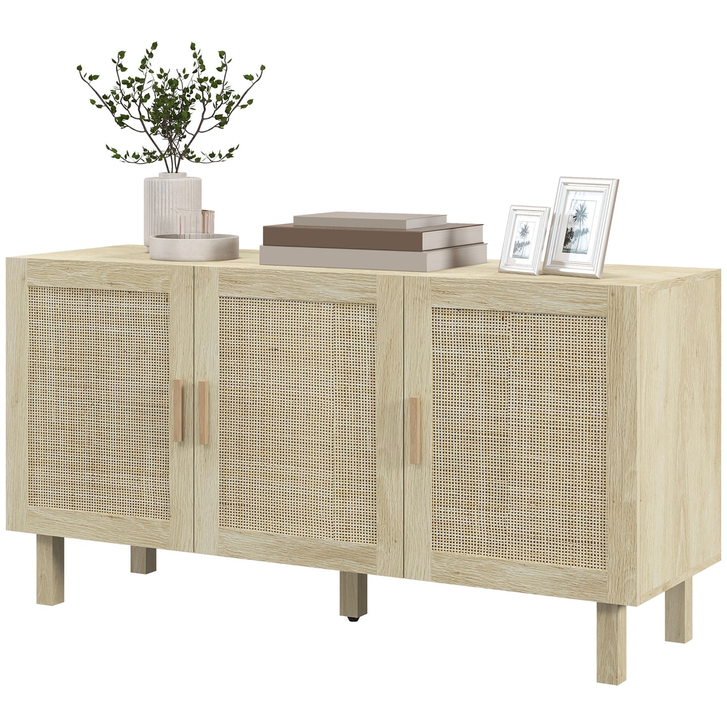 HOMCOM Boho Kitchen Sideboard Cabinet 3 Rattan Doors Adjustable Shelves Buffet Table Living Room Natural | Dipra Home