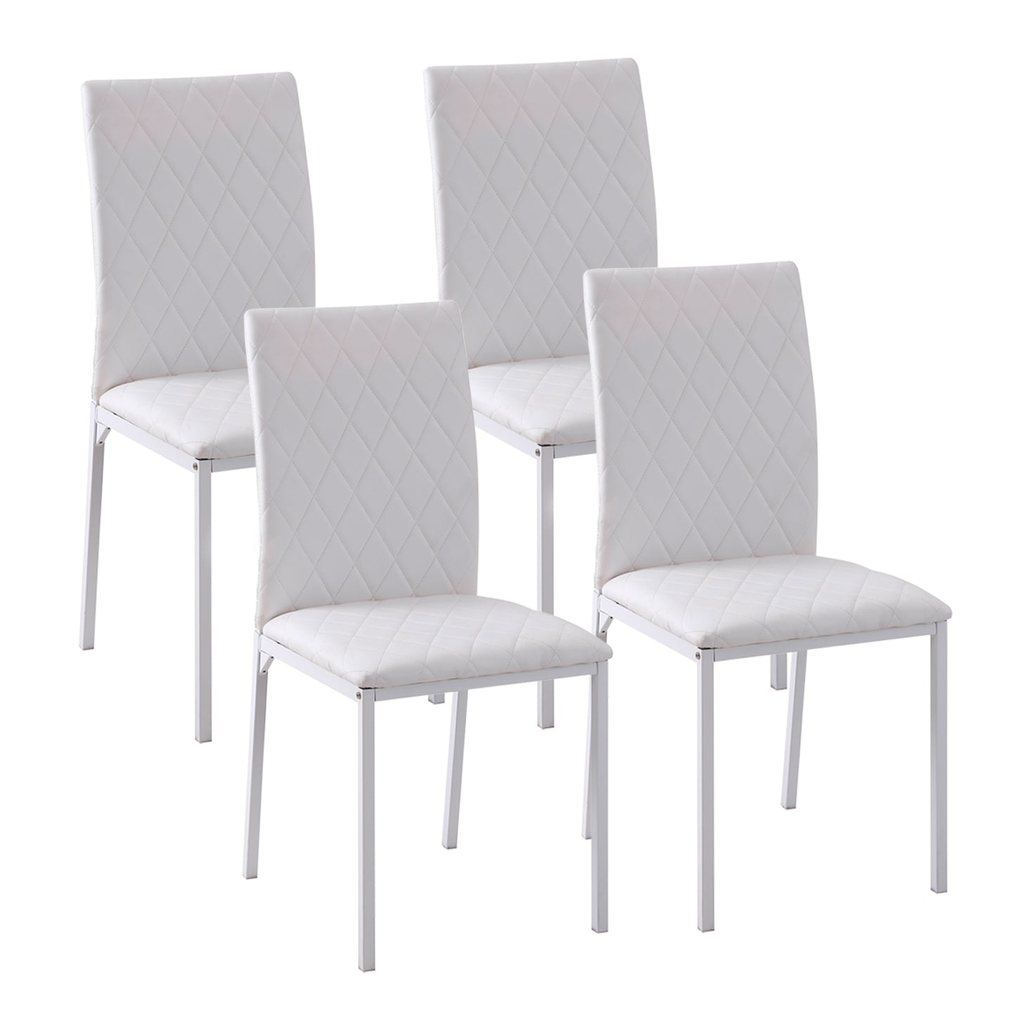 HOMCOM Modern Set of 4 Upholstered Faux Leather Dining Accent Chairs with Metal Legs for Kitchen White | Dipra Home