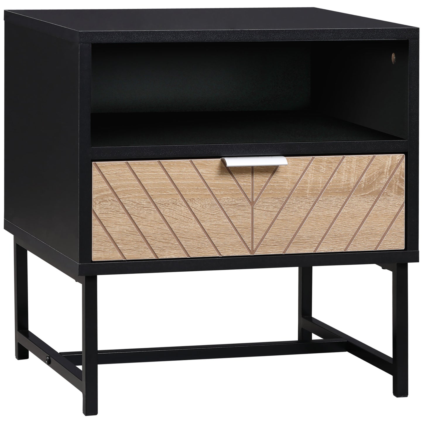 HOMCOM Bedside Table: Modern, Drawer, Nightstand, Storage Shelf, Sofa End Table, Bedroom, Black Oak | Dipra Home