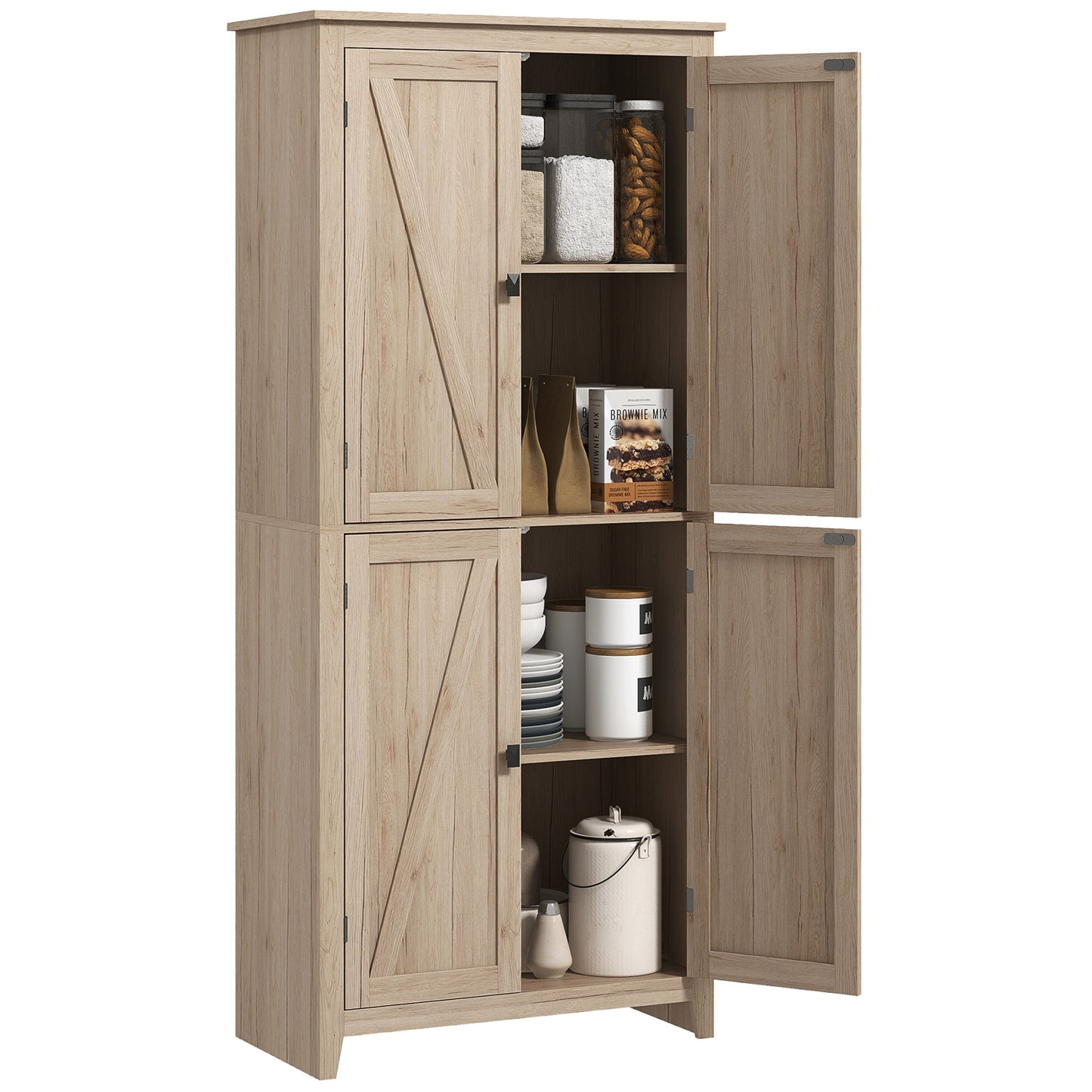 HOMCOM Natural 72" 4-Door Kitchen Pantry: Freestanding Buffet Cabinet, Pantry Organizer with 4-Tier Shelves | Dipra Home