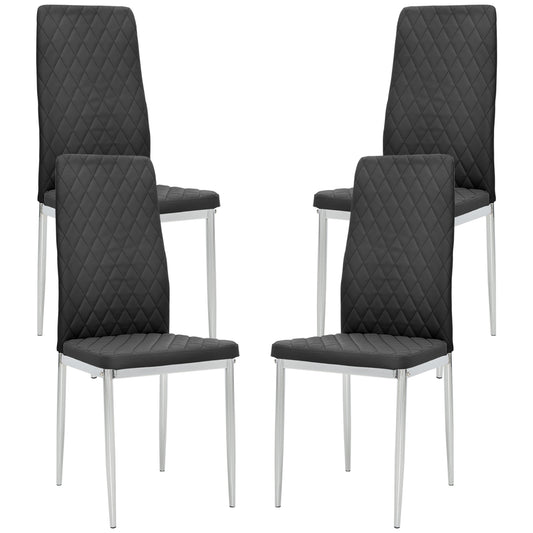 HOMCOM Kitchen Dining Chairs Set of 4 Faux Leather Upholstery Steel Legs for Living Dining Room Black | Dipra Home