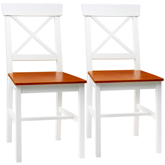 HOMCOM Wooden Cross Back Dining Chairs Set of 2 for Living Room Dining Room White | Dipra Home