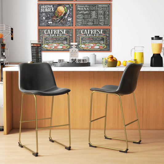 HOMCOM Set of 2 Bar Height Stools Dark Grey PU Leather Upholstered Modern Kitchen Island Chairs | Dipra Home