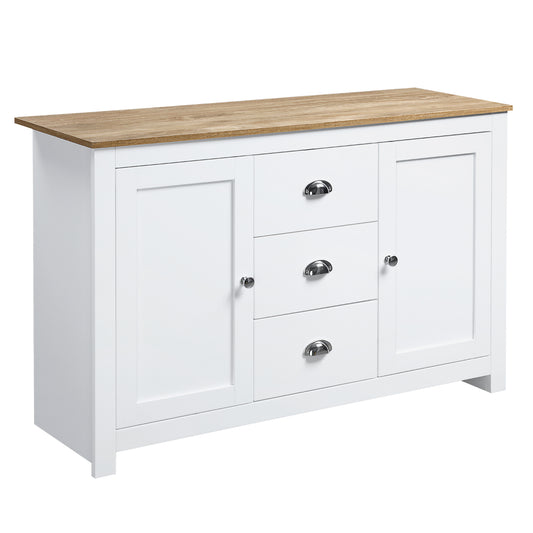 HOMCOM Modern White Buffet Cabinet: Sideboard Bar Cabinet with 3 Drawers and Adjustable Shelves for Kitchen | Dipra Home