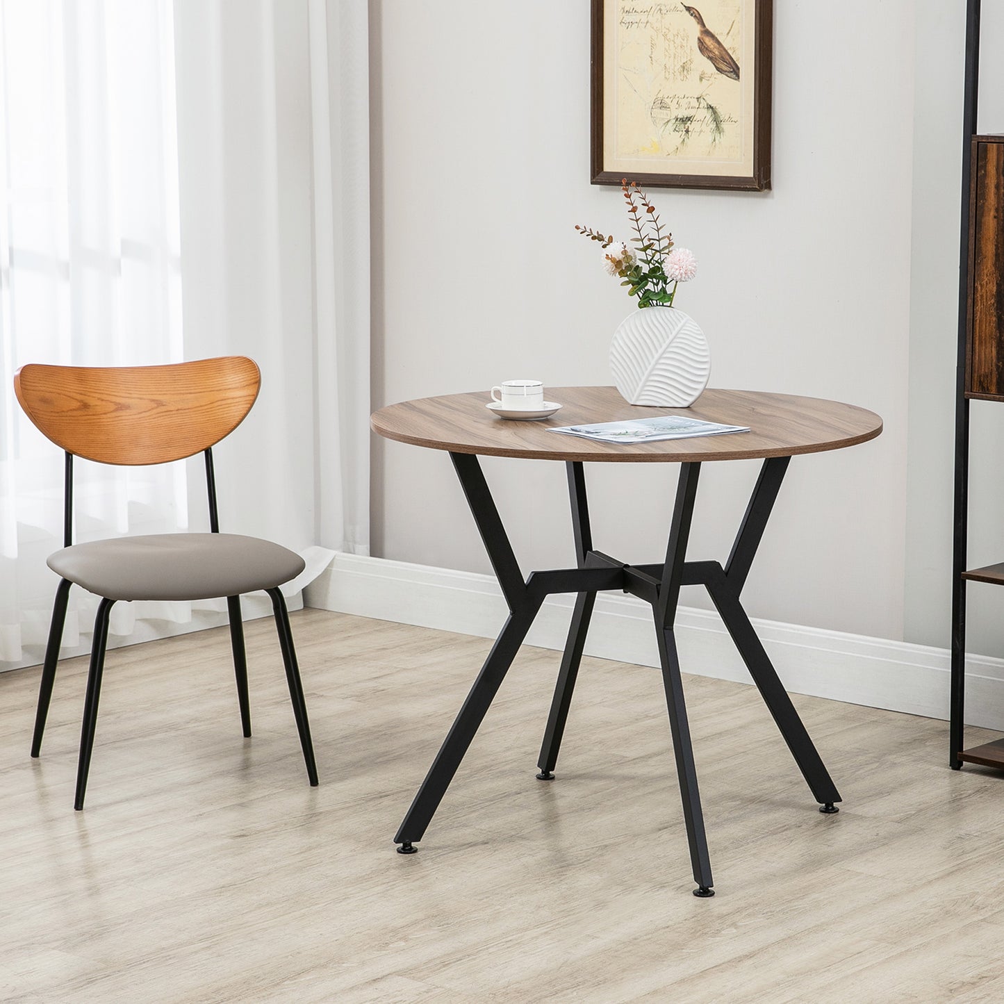 HOMCOM 35 Round Dining Table Modern Space Saving Steel Frame Small Kitchen Table Brown | Dipra Home