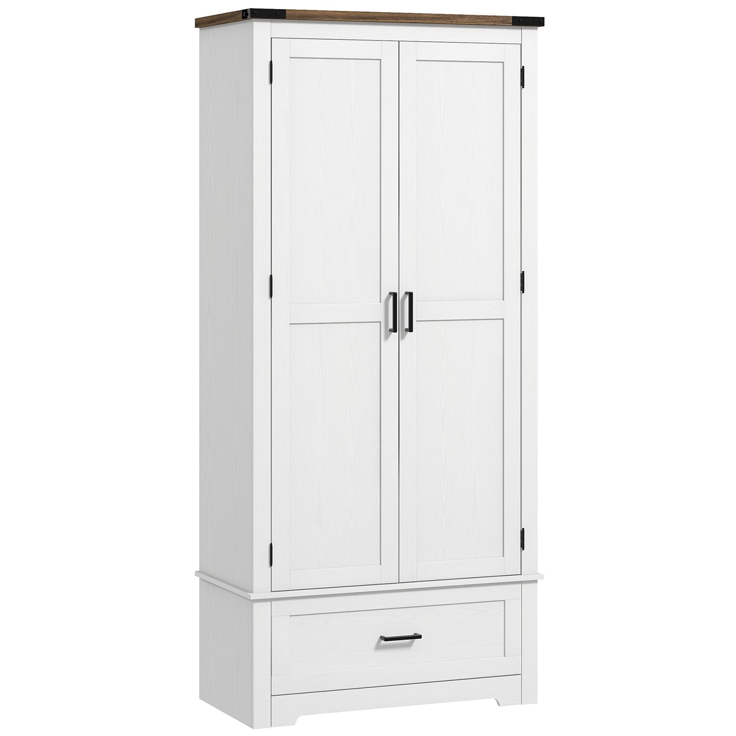 HOMCOM 69" Tall Farmhouse Kitchen Pantry Cabinet with 2 Doors, Drawer and Adjustable Shelves for Dining Room, White | Dipra Home