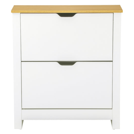 HOMCOM Slim Shoe Storage Cabinet Space-Saving 2 Flip Drawers & Adjustable Shelves Holds 12 Pairs in White | Dipra Home