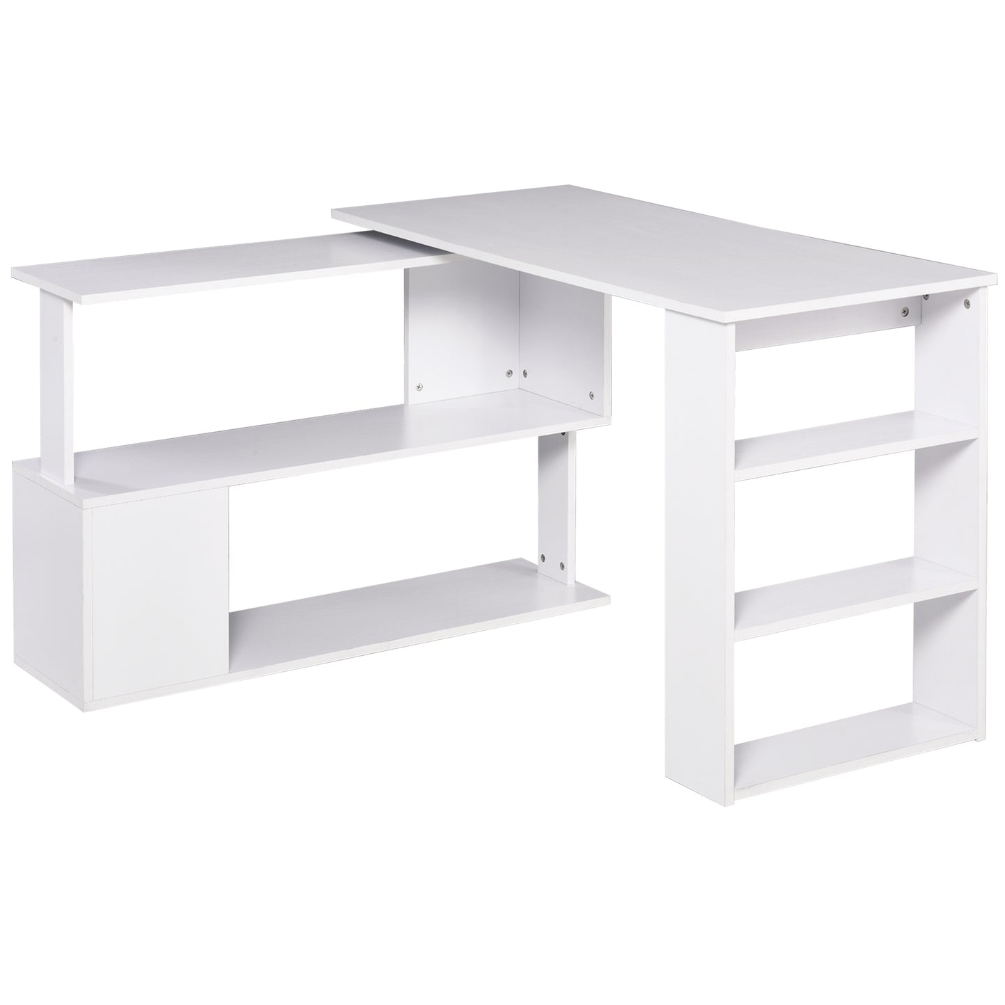 HOMCOM White L-Shaped Desk - 360° Rotating Corner Computer Writing Table with Storage Shelf for Home Office | Dipra Home