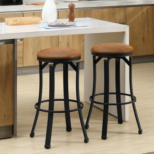 HOMCOM Set of 2 Vintage Bar Stools with Footrest and Microfiber Seats, Powder-Coated Steel Legs for Kitchen Comfort | Dipra Home