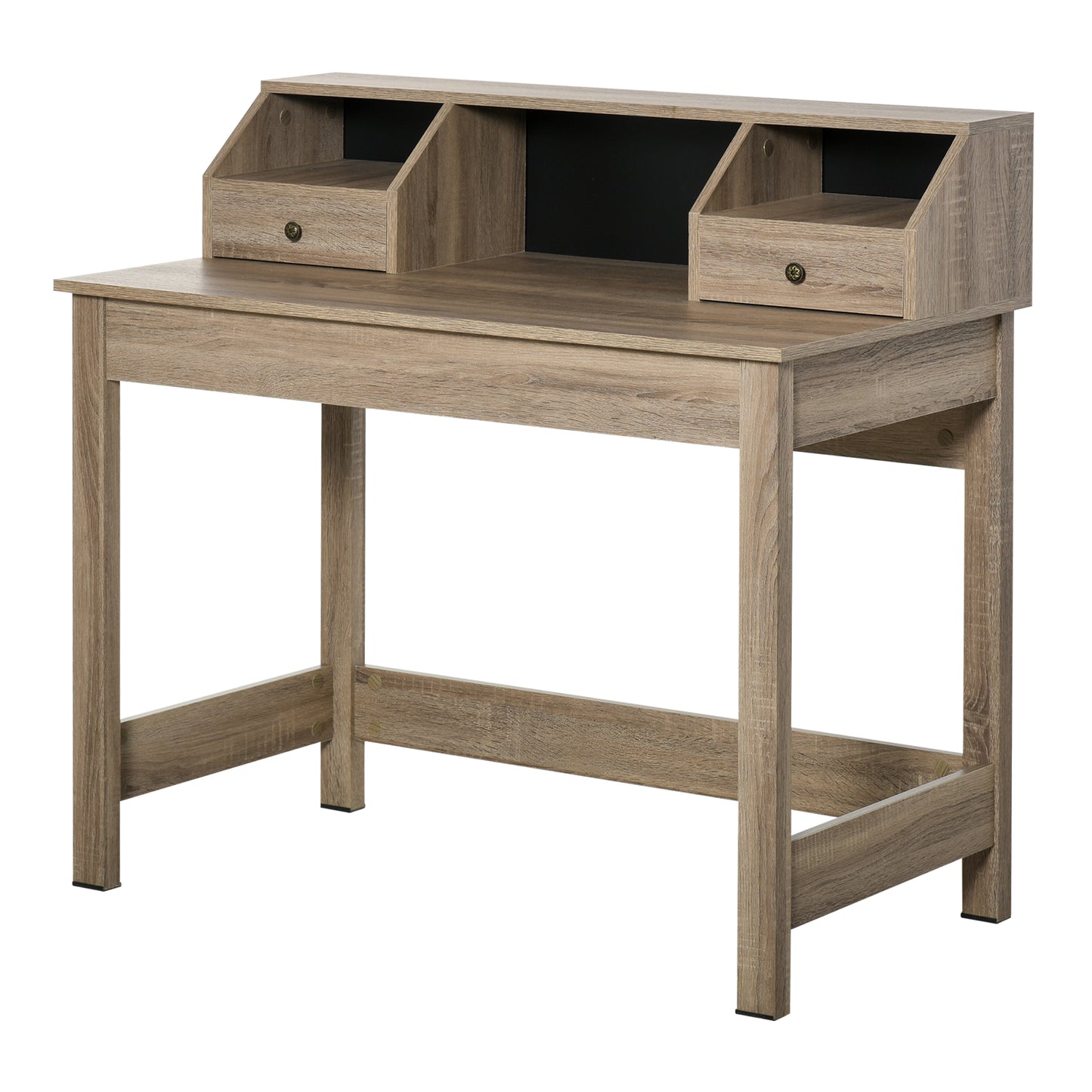 HOMCOM Home Office Computer Desk with Display Shelves Drawers Workstation Natural Wood Grain | Dipra Home