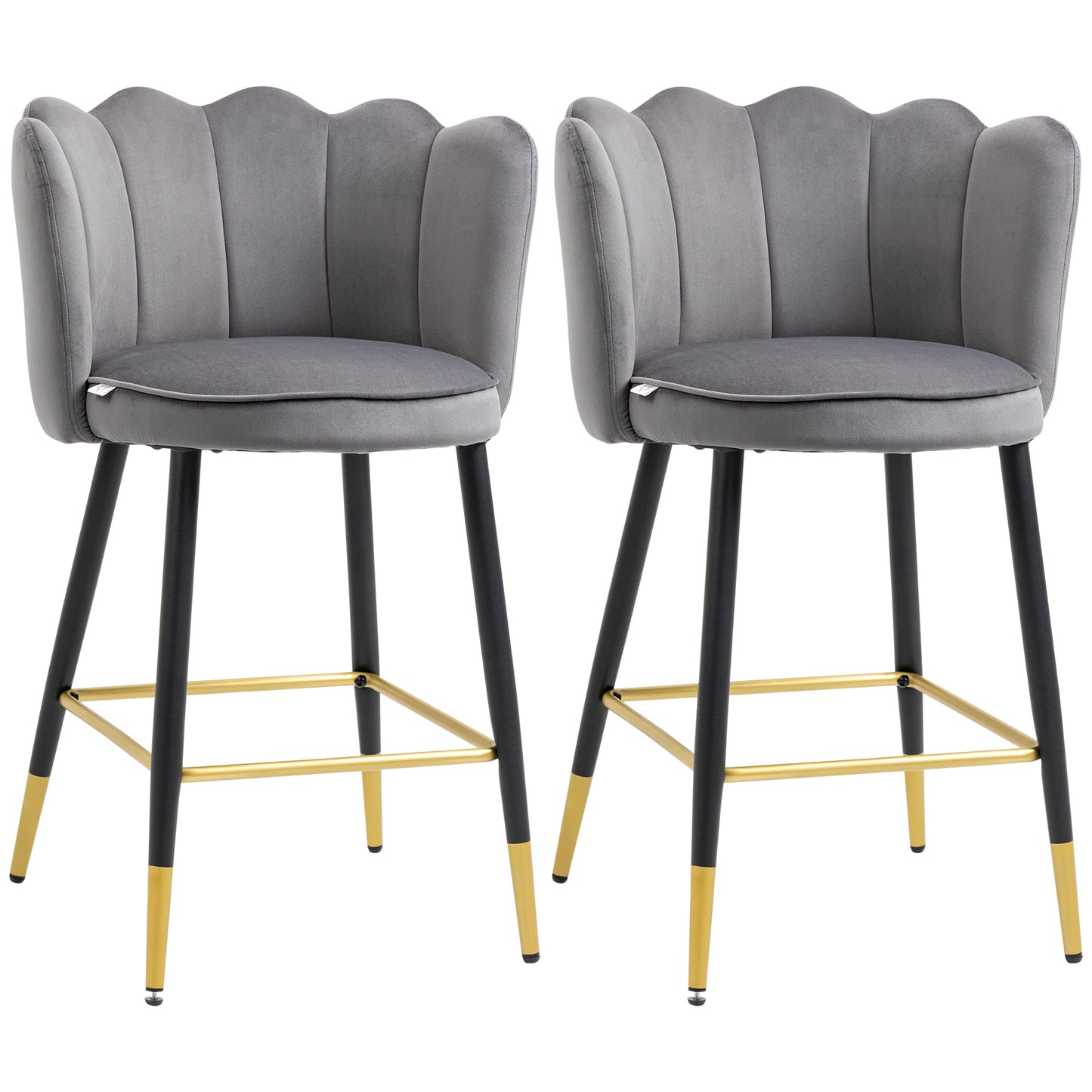 HOMCOM Modern Bar Stool Set: 2 Counter-Height Stools with Backs & Footrests, Grey | Dipra Home