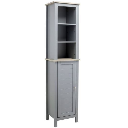 kleankin Tall Slim Linen Tower: Bathroom Floor Storage Cabinet, 3 Tier Shelf Cupboard Door, Free Standing Shelves | Dipra Home