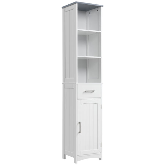 kleankin Freestanding Linen Tower Tall Bathroom Storage Cabinet 3 Tier Shelf Cupboard Drawer White | Dipra Home