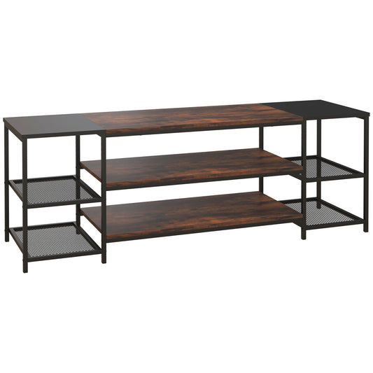 HOMCOM Industrial Chic: Open Shelf TV Stand for 65" TVs, Steel Frame Media Console with Rustic Brown Finish | Dipra Home