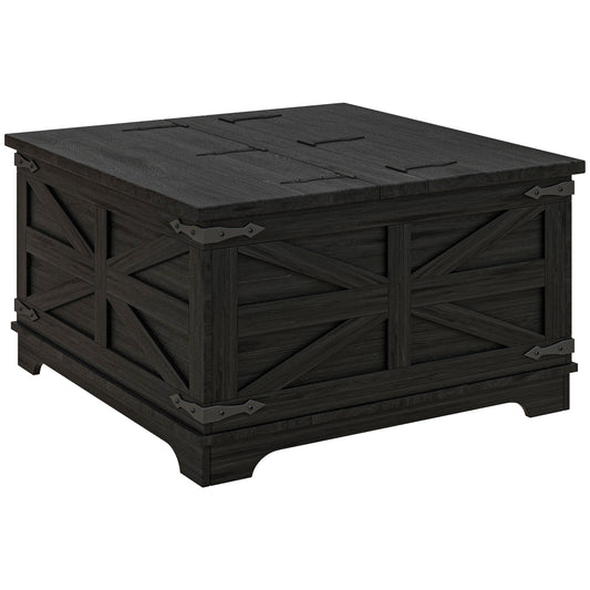 HOMCOM Farmhouse Coffee Table, Square Center Table with Flip-top Lids, Hidden Storage Compartment, Black | Dipra Home