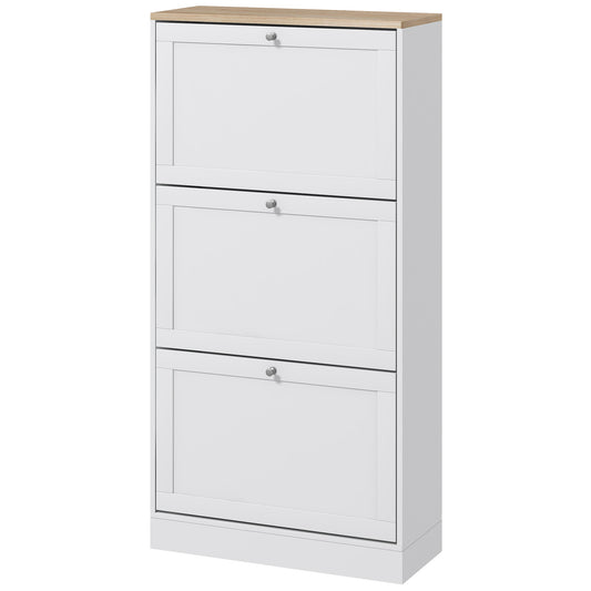 HOMCOM Modern Shoe Storage Cabinet 3 Flip Drawers Adjustable Shelves Organizer for 18 Pairs White | Dipra Home