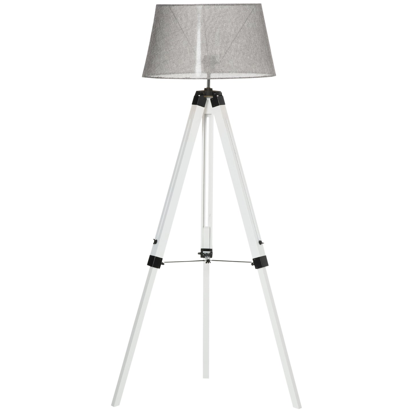 HOMCOM Illuminating Elegance: Adjustable Wooden Tripod Floor Lamp, Modern E26 Standing Light for Living Room, Bedroom, White & Grey | Dipra Home