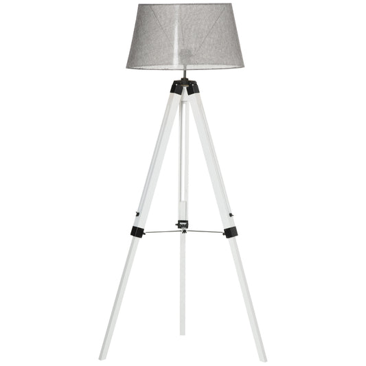 HOMCOM Illuminating Elegance: Adjustable Wooden Tripod Floor Lamp, Modern E26 Standing Light for Living Room, Bedroom, White & Grey | Dipra Home