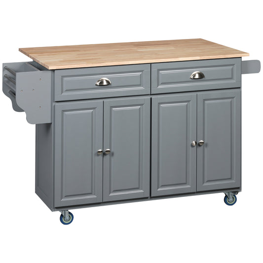 HOMCOM Rolling Kitchen Island: Drop-Leaf Wood Top, Drawers & Cabinets for Extra Storage, Grey | Dipra Home