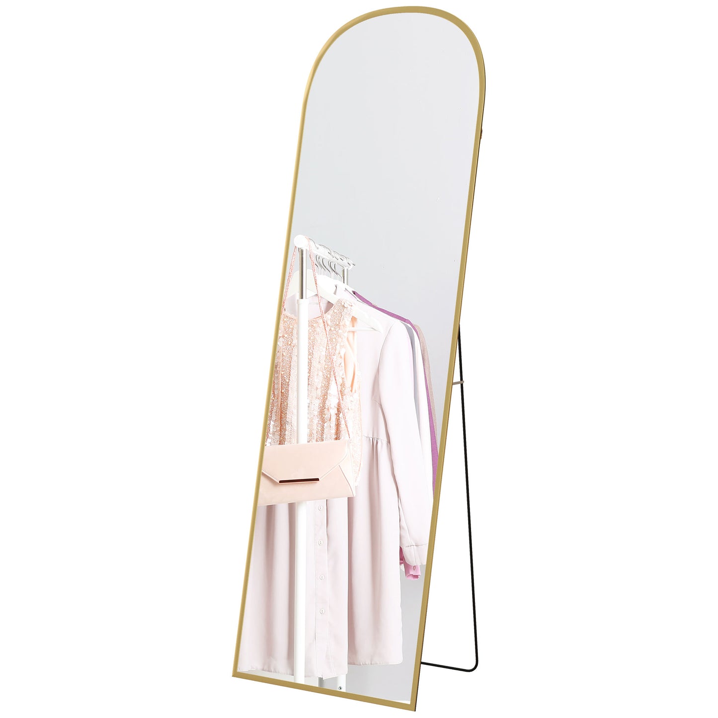 HOMCOM Arched Standing Mirror, 64" x 20" Full Length Mirror, Free Standing or Wall Mounted for Living Room, Bedroom, Gold | Dipra Home