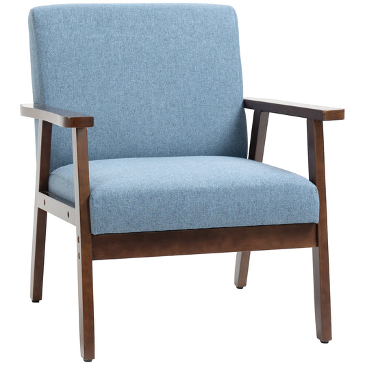 HOMCOM Modern Linen Armchair: Cushioned Seat, Wood Legs, Bedroom/Living Room, Blue | Dipra Home