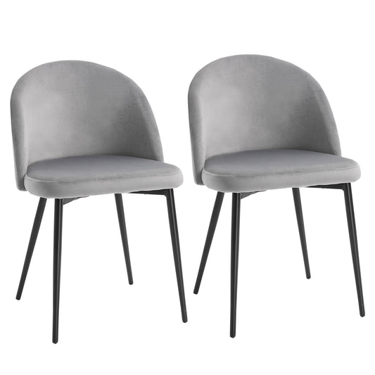 HOMCOM Velvet Dining Delight: Elegant Mid-Back Side Chairs Set of 2 for Dining Room or Living Room, Grey Finish | Dipra Home