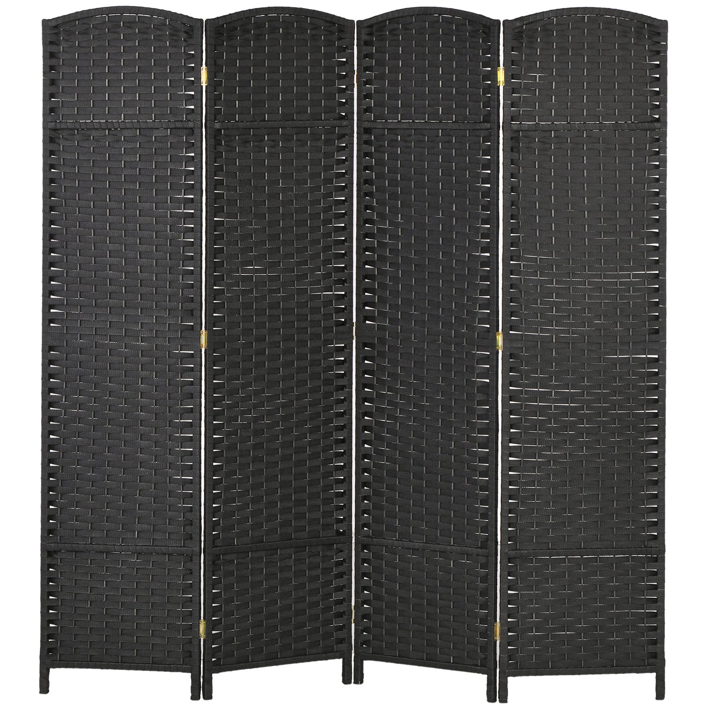 HOMCOM 5.6 Ft Tall Folding Room Partition: 4-Panel Portable Privacy Screen, Hand-Woven Wall Divider, Black | Dipra Home