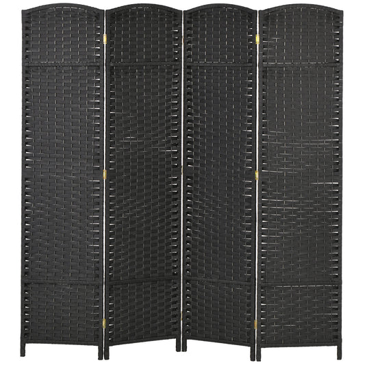 HOMCOM 5.6 Ft Tall Folding Room Partition: 4-Panel Portable Privacy Screen, Hand-Woven Wall Divider, Black | Dipra Home