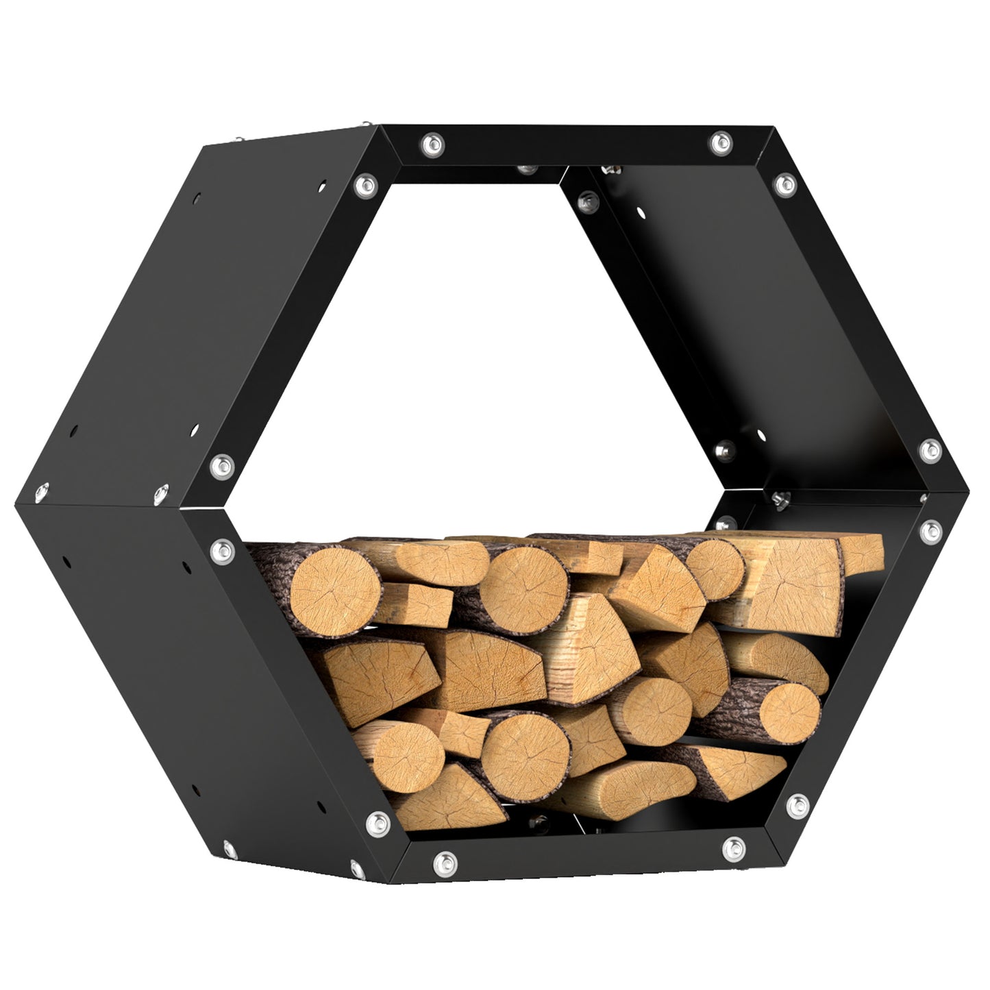 Outsunny Hexagon Firewood Log Rack Heavy-Duty Steel Log Holder for Outdoor Indoor Use, 25.6" x 14.6" x 22.4", Black | Dipra Home