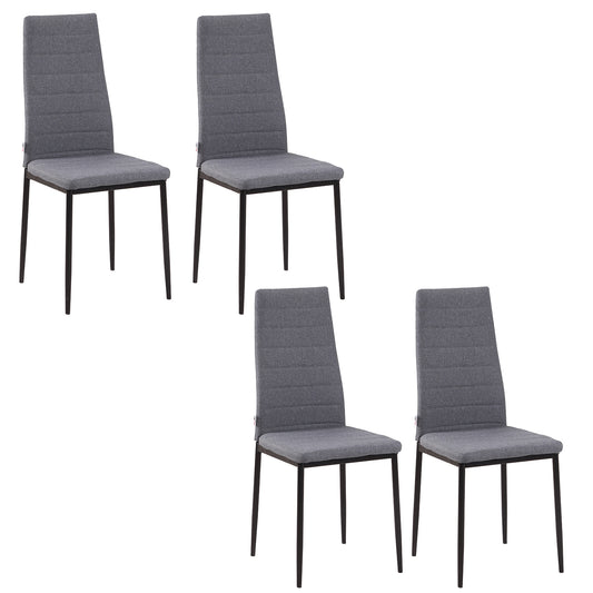 HOMCOM Set of 4 Dining Chairs High Back Linen Metal Legs Modern Accent Seating Grey | Dipra Home