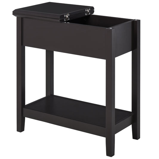 HOMCOM Flip-Top Side Table: Narrow End Table with Storage Shelf, Space-Saving Furniture for Living Room, Bedroom, Rich Dark Coffee | Dipra Home