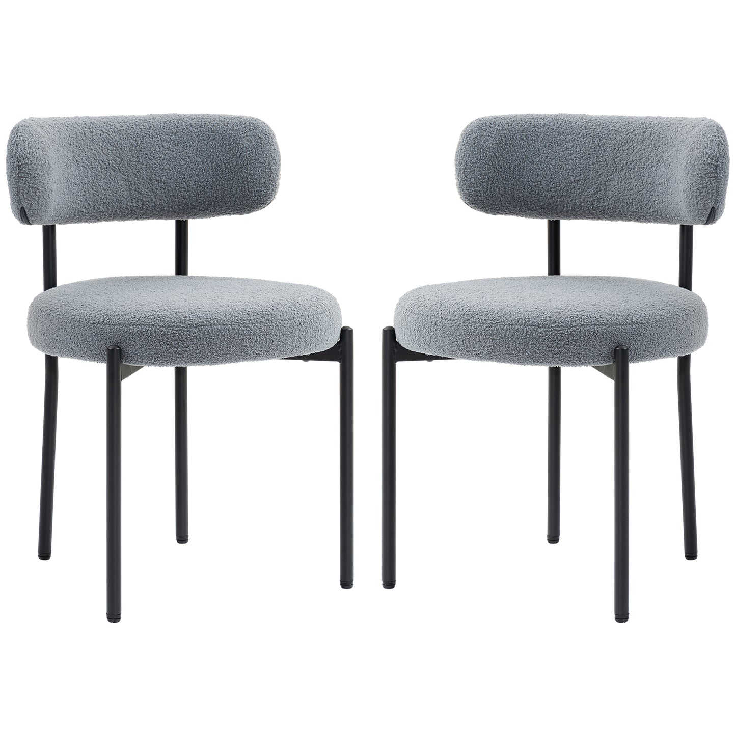 HOMCOM 2 Pieces Kitchen Chairs, Modern Dining Chairs w/ Berber Fleece Upholstery and Steel Legs for Living Room, Grey | Dipra Home