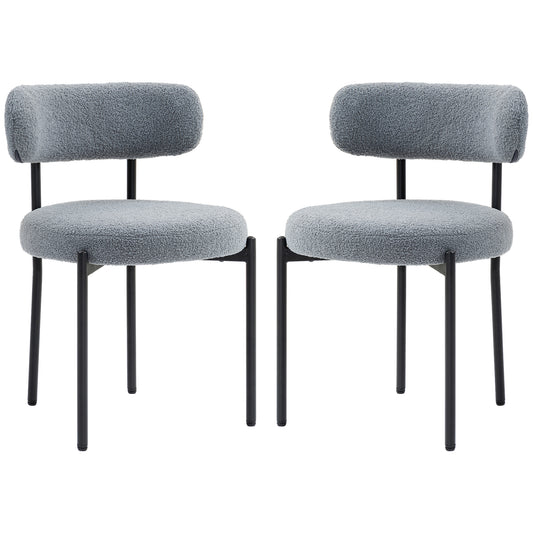 HOMCOM 2 Pieces Kitchen Chairs, Modern Dining Chairs w/ Berber Fleece Upholstery and Steel Legs for Living Room, Grey | Dipra Home