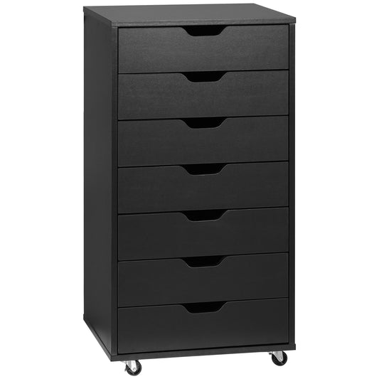 Vinsetto Towering File Vault: 7-Drawer Vertical Cabinet on Wheels for Comprehensive Office Document Organization, Black | Dipra Home