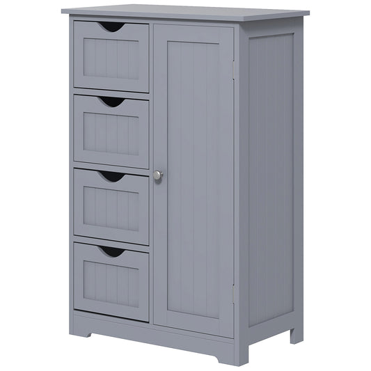 kleankin Grey Floor Bathroom Storage Cabinet: Adjustable Shelf, 4 Drawers, Side Cabinet, Washroom Organizer | Dipra Home