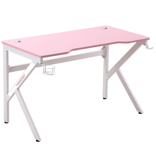 HOMCOM Gaming Desk Racing Style Computer Table for E-sport Room Office Workstation 47.25" x 23.5" x 28.75" Pink | Dipra Home