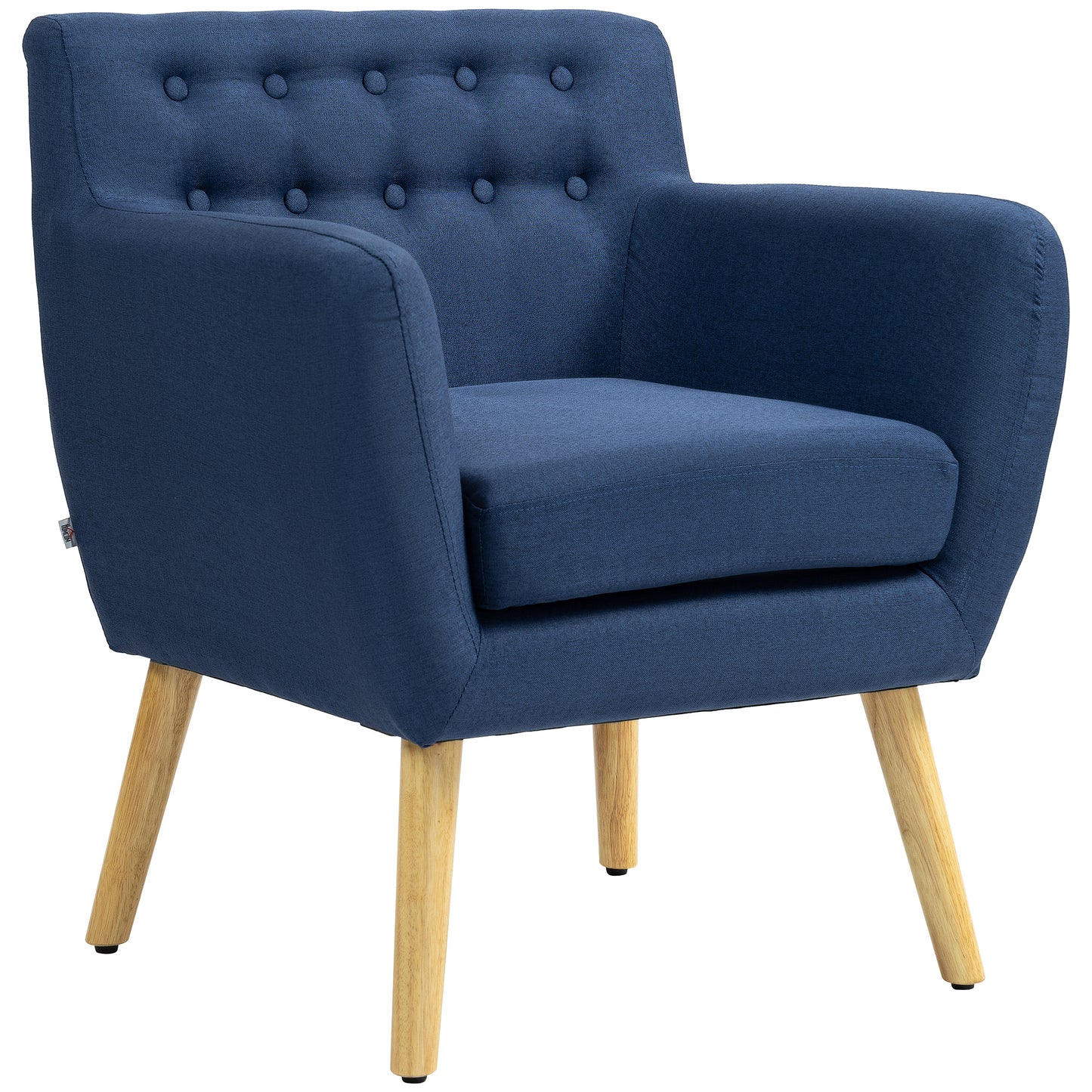 HOMCOM Linen Upholstered Accent Armchair Mid-Century Modern Wood Frame Thick Padding Blue | Dipra Home