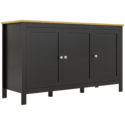 HOMCOM Sideboard Buffet Storage Cabinet Doors Adjustable Shelves Living Room Entryway Black Natural | Dipra Home