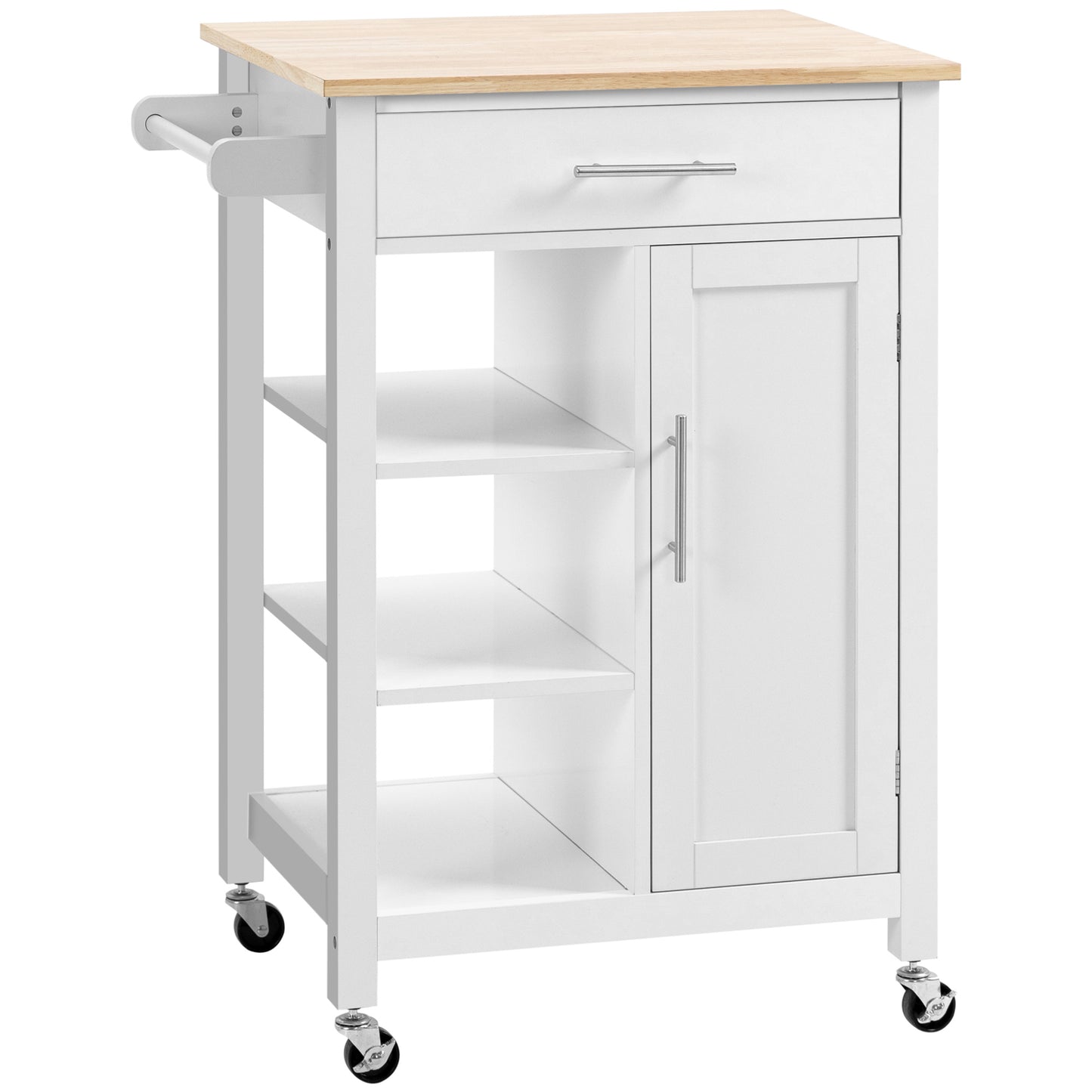 HOMCOM White Compact Rolling Cart: Kitchen Island on Wheels with Open Shelf & Storage Drawer for Dining Spaces | Dipra Home