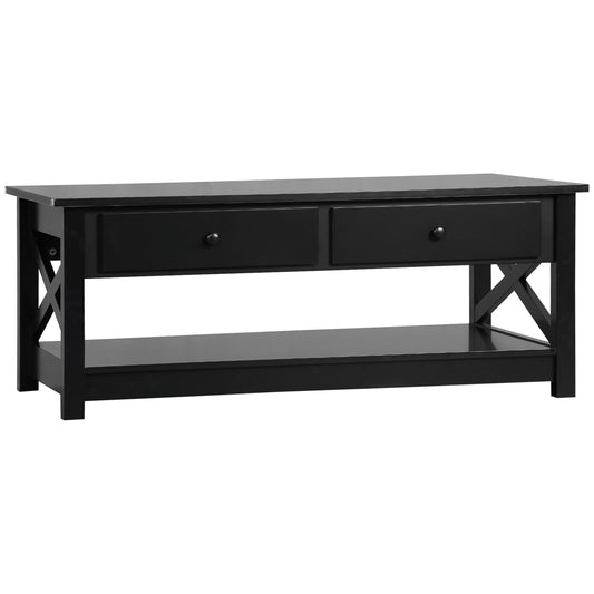 HOMCOM Black Coffee Table with Drawers: Modern Centre Table with Storage Drawers, Open Shelf for Living Room | Dipra Home