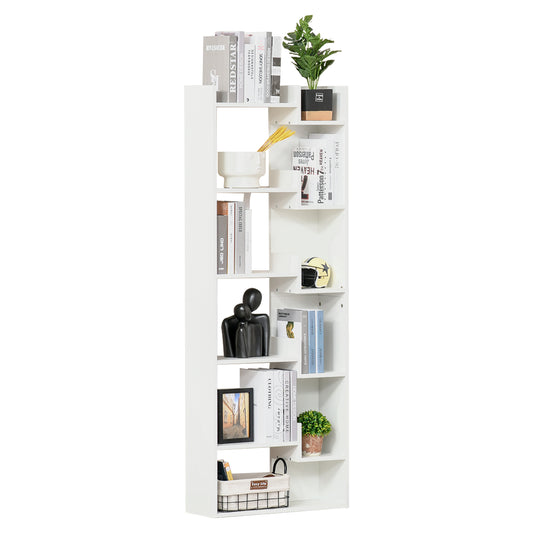 HOMCOM 6-Tier Tall Modern Bookcase: Floor Standing Shelving Unit for Living Room, Home Office, White | Dipra Home