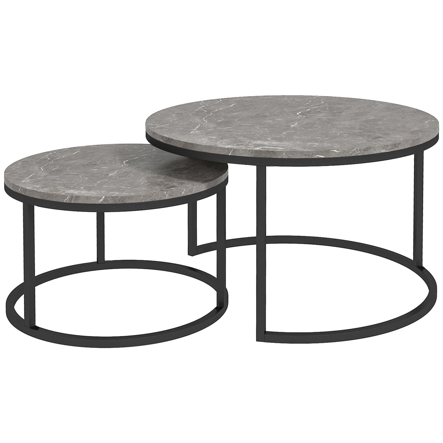 HOMCOM Modern Coffee Table Set of 2, Nesting Side Tables w/ Metal Base for Living Room Bedroom Office Faux Marbled Grey | Dipra Home