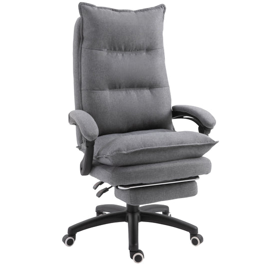 Vinsetto Linen Recliner Office Chair: 360° Swivel, Adjustable Height, Footrest & Double Padding, Grey | Dipra Home