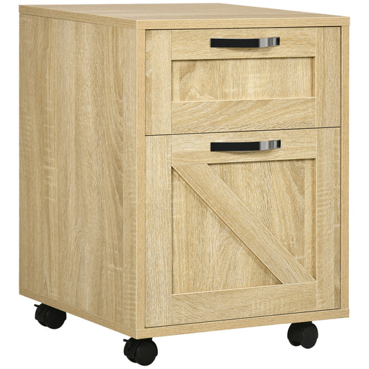 Vinsetto Rolling File Caddy: 2 Vertical Drawers with Hanging Rails & Printer Platform for Document Organization, Natural Wood | Dipra Home